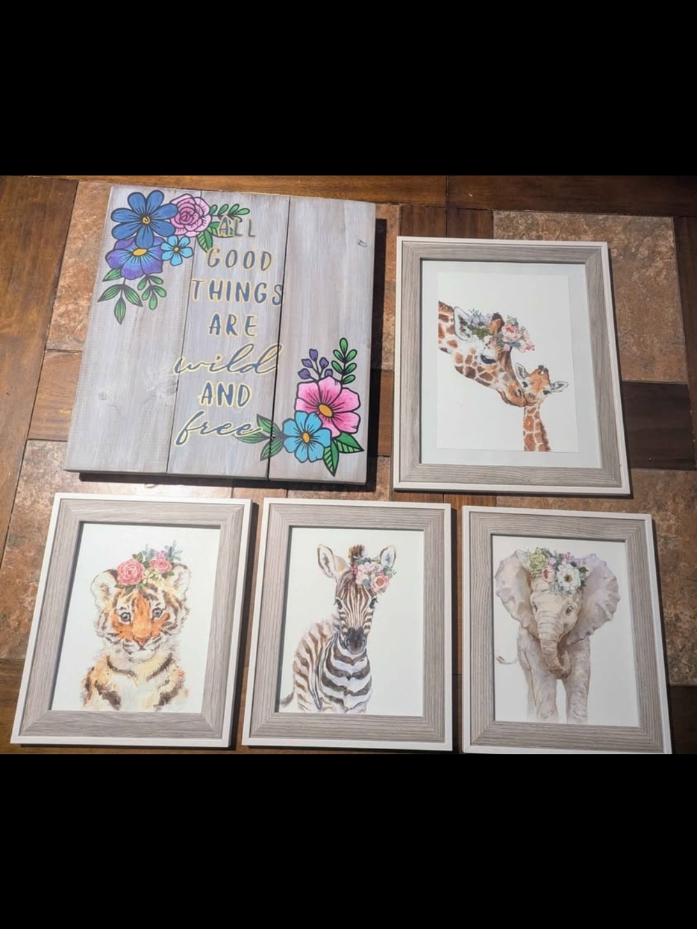 Baby Safari Animal Nursery Artwork Decor Set - Read Listing